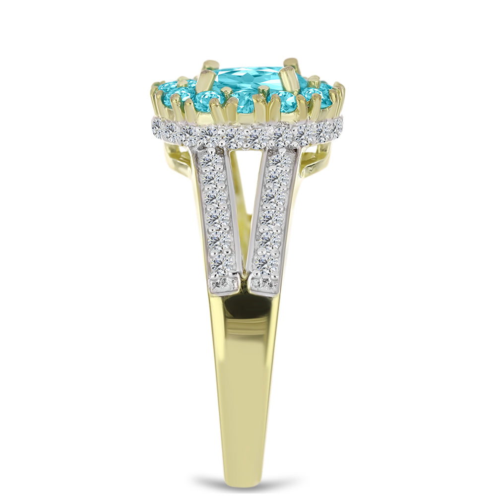 Inel din Argint 925 Placat cu Aur ( 3.88 grame ) cu Cuarț Paraiba și Topaz Alb 1.61 Carate 4 