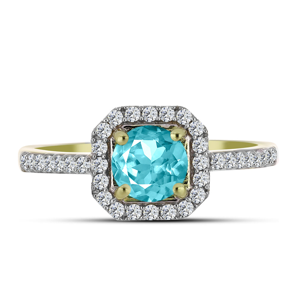 Inel din Argint 925 Placat cu Aur ( 2.22 grame ) cu Cuarț Paraiba și Topaz Alb 1.12 Carate 2 