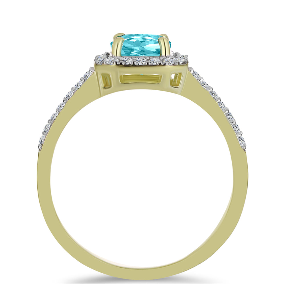 Inel din Argint 925 Placat cu Aur ( 2.22 grame ) cu Cuarț Paraiba și Topaz Alb 1.12 Carate 3 