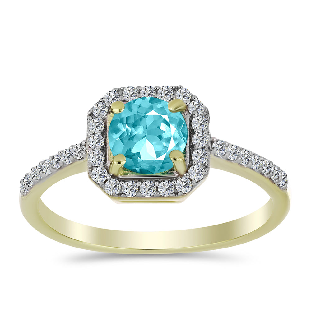 Inel din Argint 925 Placat cu Aur ( 2.22 grame ) cu Cuarț Paraiba și Topaz Alb 1.12 Carate 1 