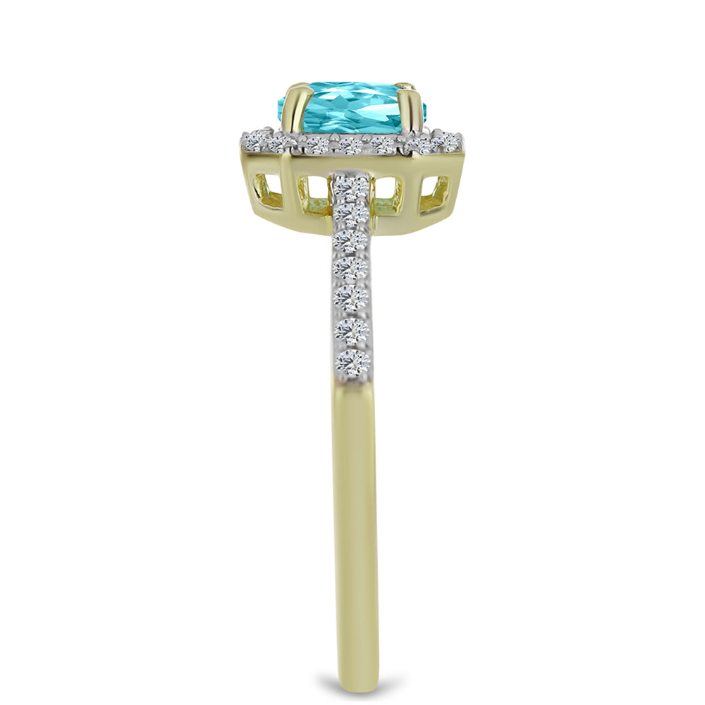 Inel din Argint 925 Placat cu Aur ( 2.22 grame ) cu Cuarț Paraiba și Topaz Alb 1.12 Carate 4 
