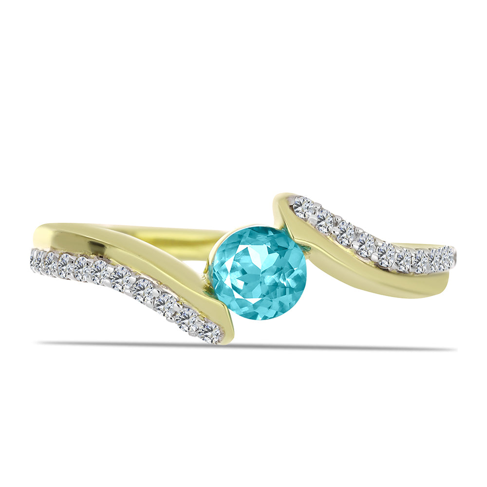 Inel din Argint 925 Placat cu Aur ( 2.57 grame ) cu Cuarț Paraiba și Topaz Alb 0.72 Carate 1 