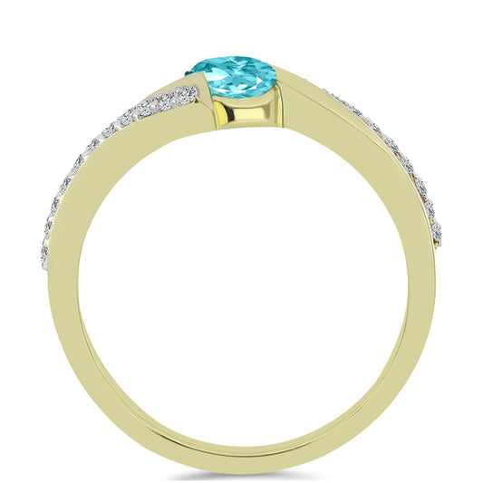 Inel din Argint 925 Placat cu Aur ( 2.57 grame ) cu Cuarț Paraiba și Topaz Alb 0.72 Carate