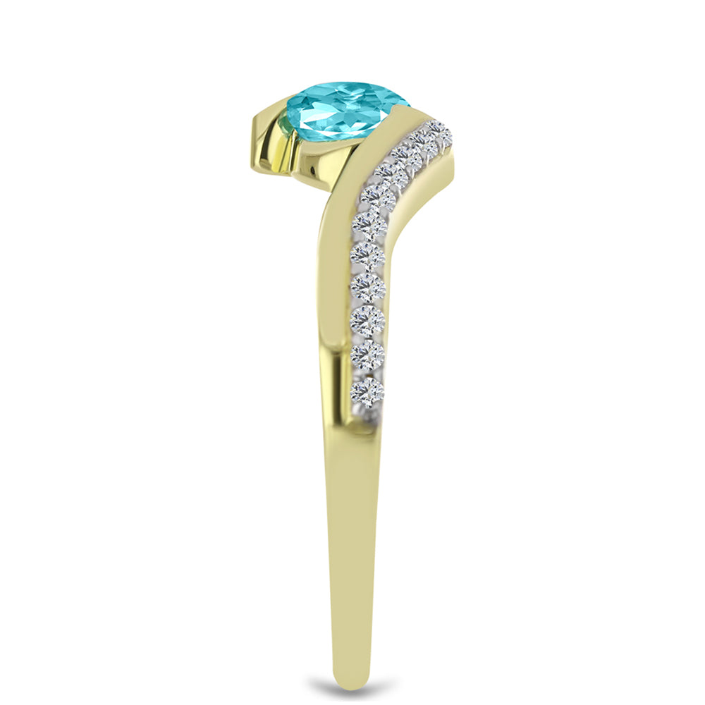 Inel din Argint 925 Placat cu Aur ( 2.57 grame ) cu Cuarț Paraiba și Topaz Alb 0.72 Carate