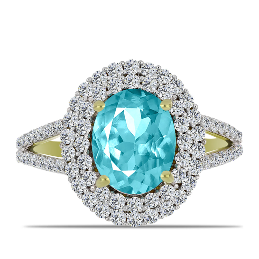 Inel din Argint 925 Placat cu Aur ( 3.39 grame ) cu Cuarț Paraiba și Topaz Alb 3.54 Carate