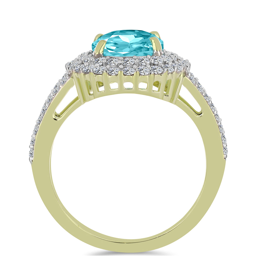 Inel din Argint 925 Placat cu Aur ( 3.39 grame ) cu Cuarț Paraiba și Topaz Alb 3.54 Carate