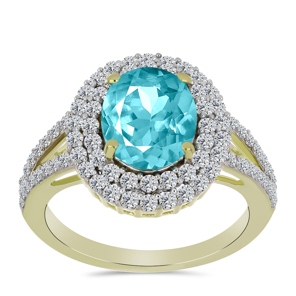 Inel din Argint 925 Placat cu Aur ( 3.39 grame ) cu Cuarț Paraiba și Topaz Alb 3.54 Carate 7 