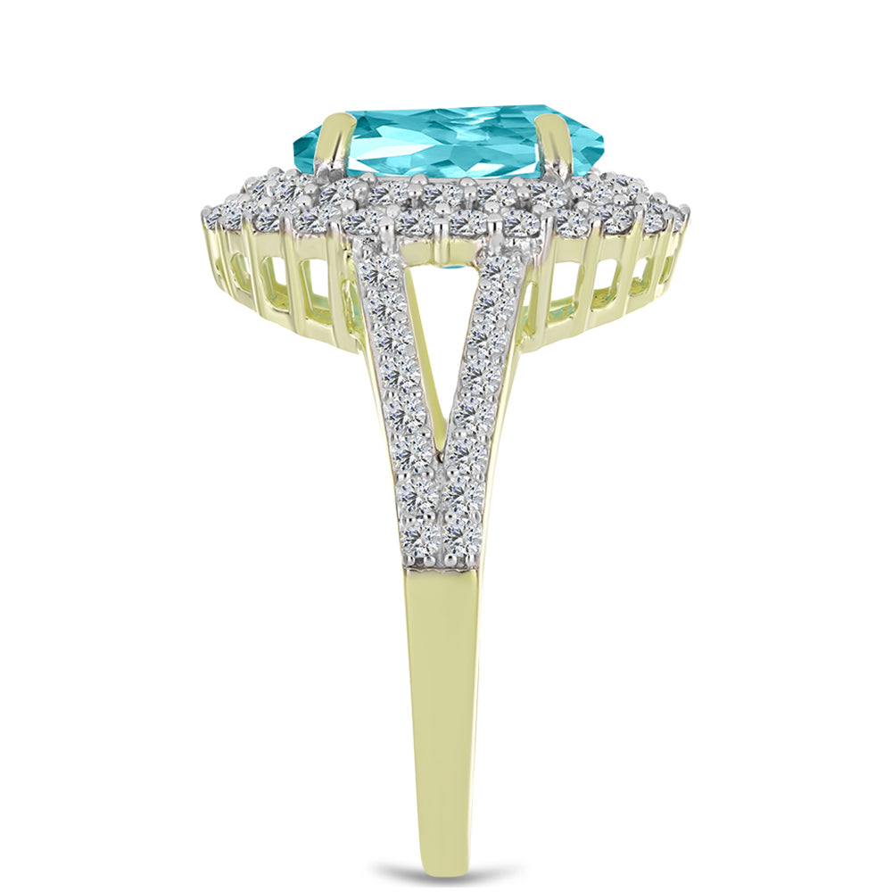 Inel din Argint 925 Placat cu Aur ( 3.39 grame ) cu Cuarț Paraiba și Topaz Alb 3.54 Carate 4 
