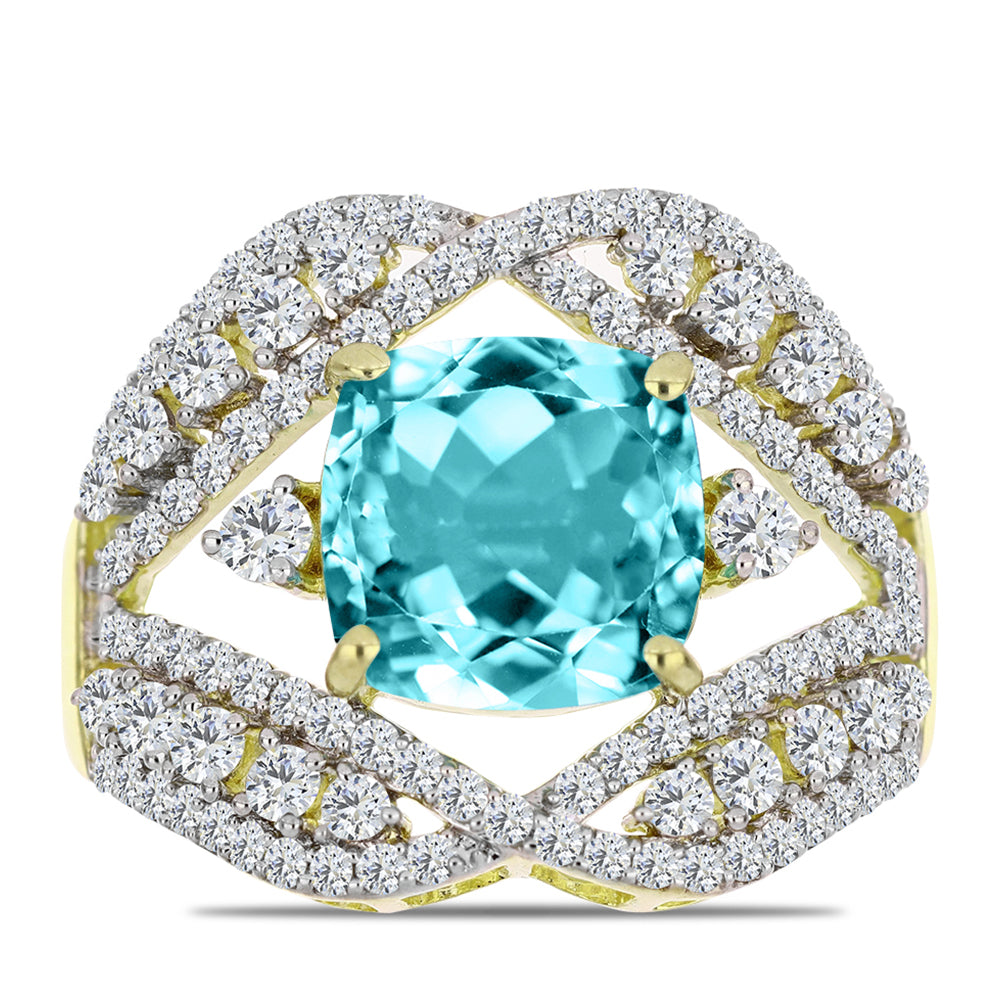 Inel din Argint 925 Placat cu Aur ( 6.25 grame ) cu Cuarț Paraiba și Topaz Alb 5.79 Carate