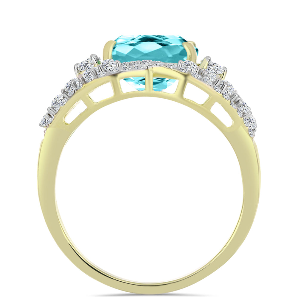 Inel din Argint 925 Placat cu Aur ( 6.25 grame ) cu Cuarț Paraiba și Topaz Alb 5.79 Carate 2 