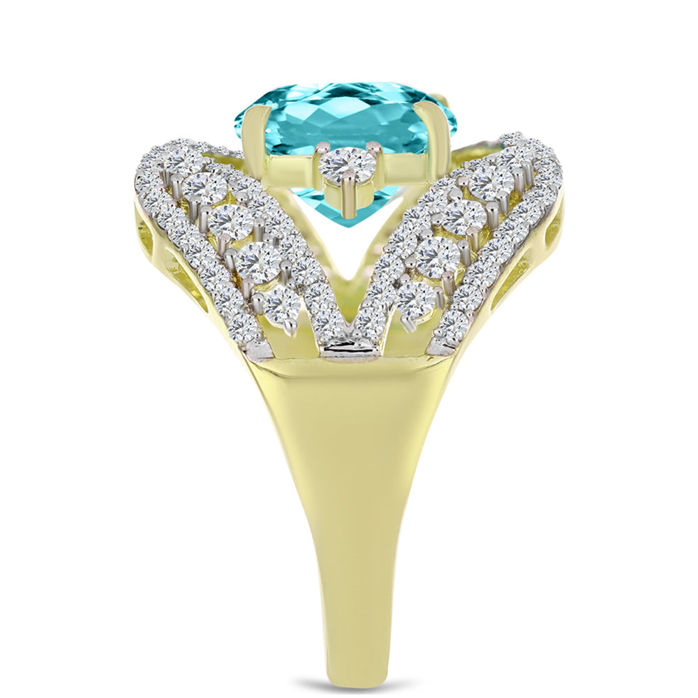 Inel din Argint 925 Placat cu Aur ( 6.25 grame ) cu Cuarț Paraiba și Topaz Alb 5.79 Carate 8 