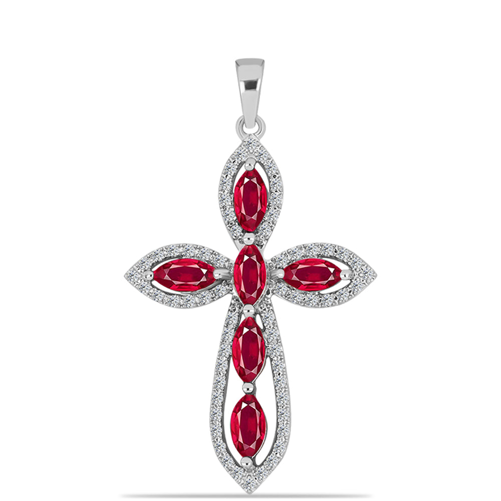 Cruce Pandantiv din Argint 925 ( 2.61 grame ) cu Rubin Malagasy și Topaz Alb 2.38 Carate