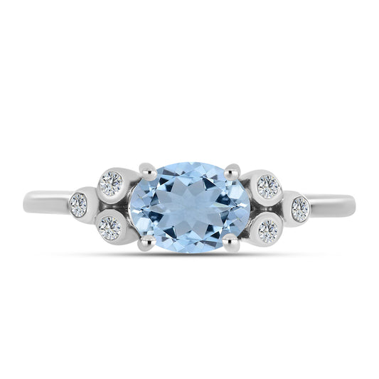 Inel din Argint 925 ( 1.82 grame ) cu Acvamarin Embu County și Topaz Alb 1.18 Carate