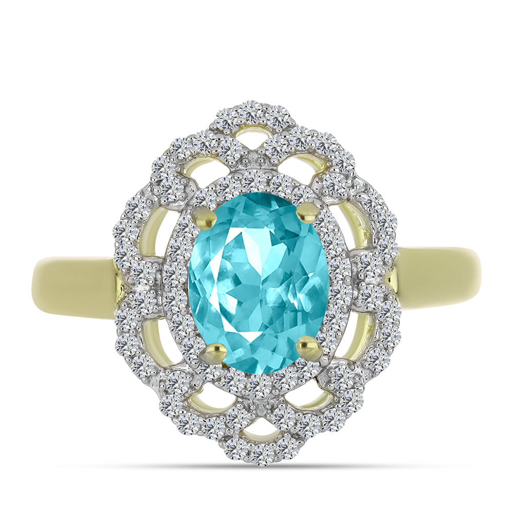 Inel din Argint 925 Placat cu Aur ( 3.76 grame ) cu Cuarț Paraiba și Topaz Alb 2.27 Carate 1 