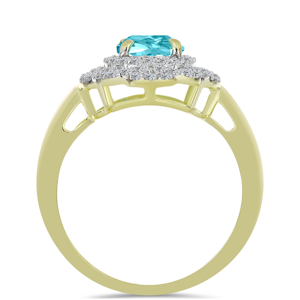Inel din Argint 925 Placat cu Aur ( 3.76 grame ) cu Cuarț Paraiba și Topaz Alb 2.27 Carate
