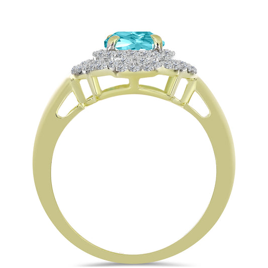 Inel din Argint 925 Placat cu Aur ( 3.76 grame ) cu Cuarț Paraiba și Topaz Alb 2.27 Carate