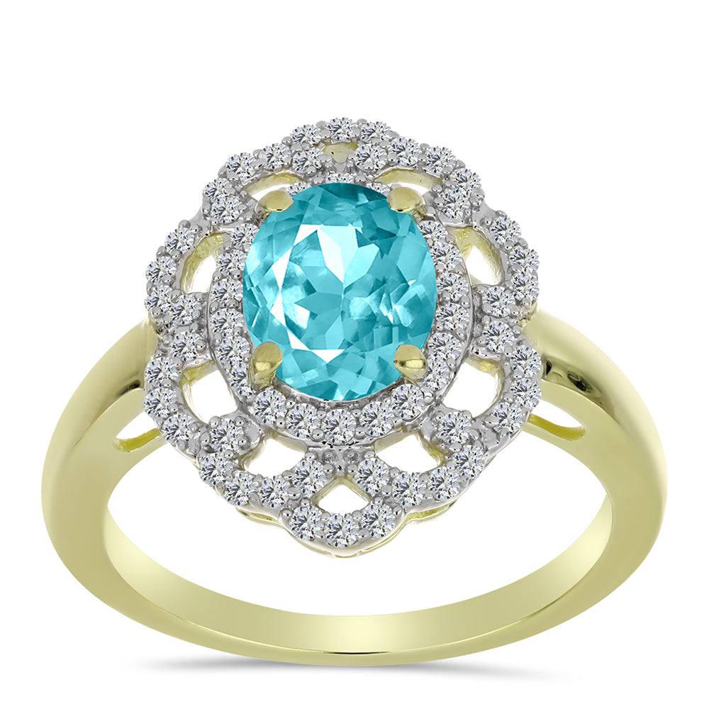 Inel din Argint 925 Placat cu Aur ( 3.76 grame ) cu Cuarț Paraiba și Topaz Alb 2.27 Carate