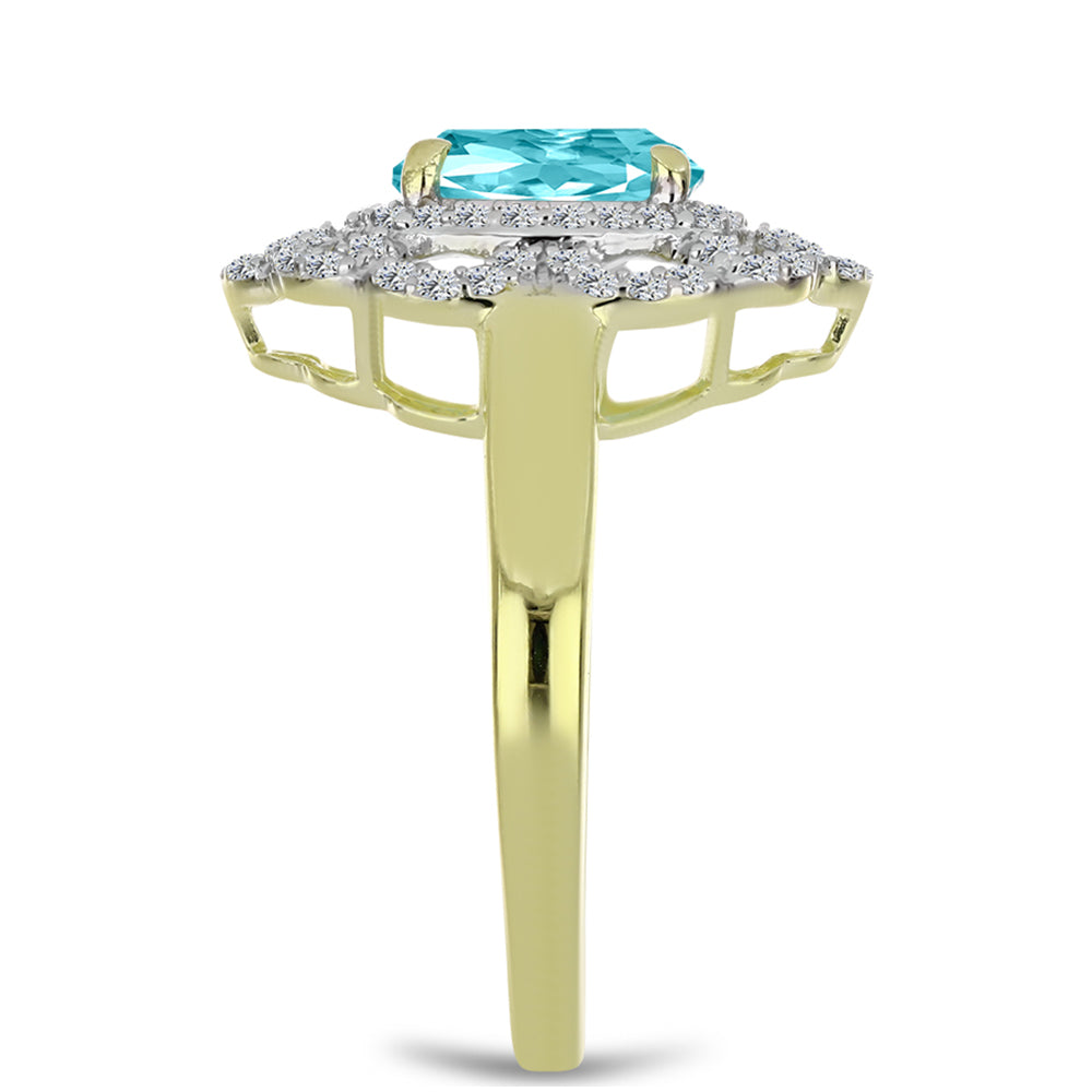 Inel din Argint 925 Placat cu Aur ( 3.76 grame ) cu Cuarț Paraiba și Topaz Alb 2.27 Carate 4 