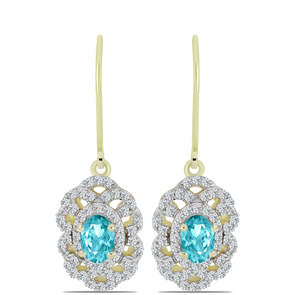 Cercei din Argint 925 Placat cu Aur ( 3.69 grame ) cu Cuarț Paraiba și Topaz Alb 1.48 Carate 3 