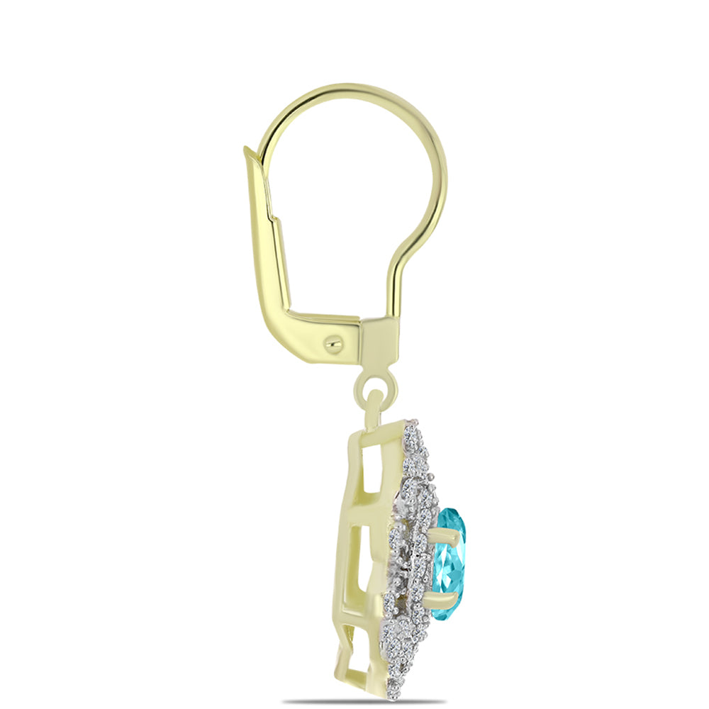Cercei din Argint 925 Placat cu Aur ( 3.69 grame ) cu Cuarț Paraiba și Topaz Alb 1.48 Carate