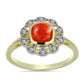 Inel din Argint 925 Placat cu Aur ( 2.87 grame ) cu Coral Roșu Burete și Topaz Alb 1.05 Carate