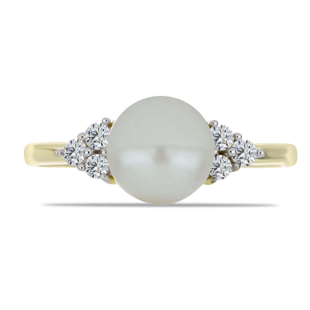 Inel din Argint 925 Placat cu Aur ( 2.06 grame ) cu Perlă de Apă Dulce Albă și Topaz Alb 3.31 Carate