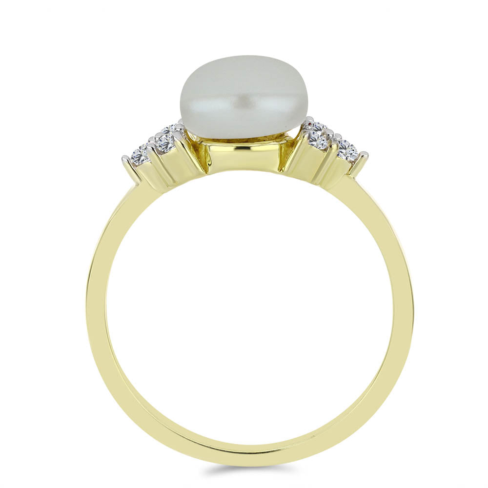 Inel din Argint 925 Placat cu Aur ( 2.06 grame ) cu Perlă de Apă Dulce Albă și Topaz Alb 3.31 Carate