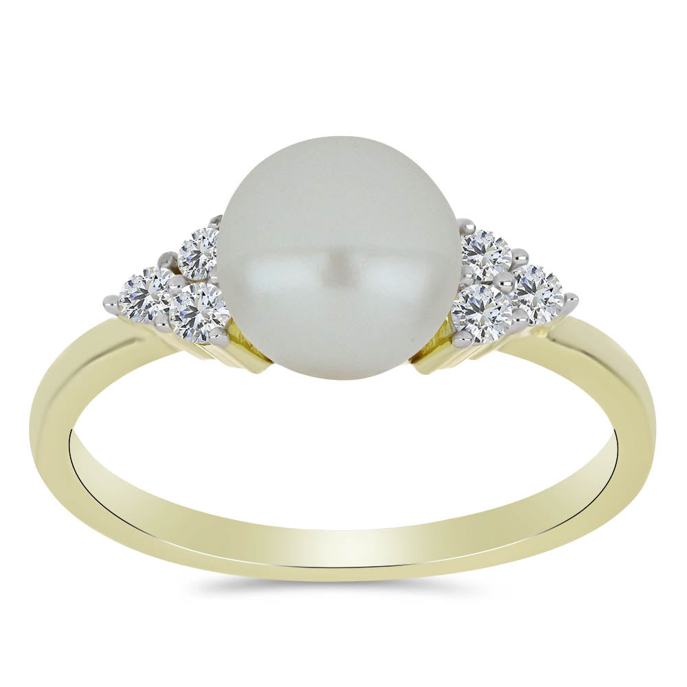 Inel din Argint 925 Placat cu Aur ( 2.06 grame ) cu Perlă de Apă Dulce Albă și Topaz Alb 3.31 Carate