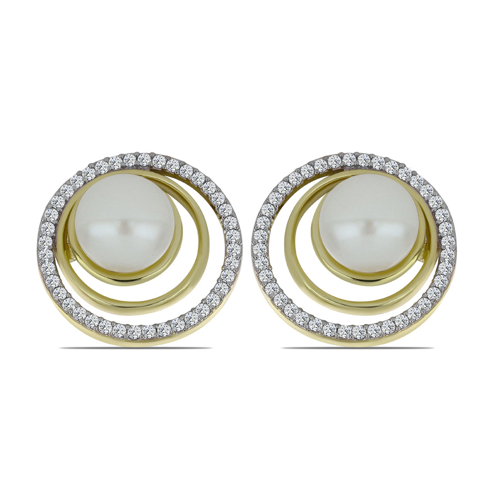 Cercei din Argint 925 Placat cu Aur ( 3.87 grame ) cu Perlă de Apă Dulce Albă și Topaz Alb 6.03 Carate 1 