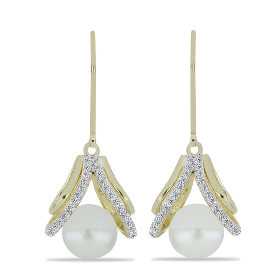 Cercei din Argint 925 Placat cu Aur ( 4.31 grame ) cu Perlă de Apă Dulce Albă și Topaz Alb 6.16 Carate