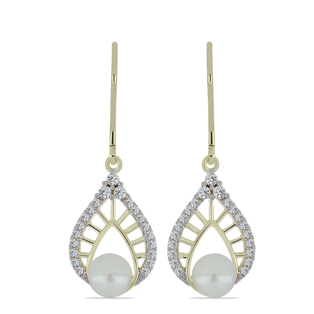 Cercei din Argint 925 Placat cu Aur ( 3.06 grame ) cu Perlă de Apă Dulce Albă și Topaz Alb 2.83 Carate