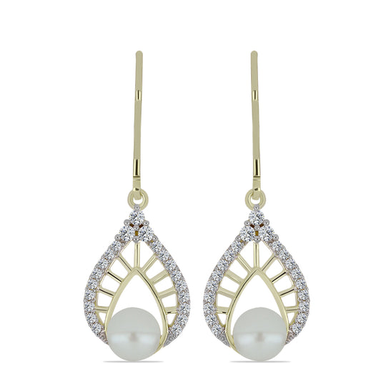 Cercei din Argint 925 Placat cu Aur ( 3.06 grame ) cu Perlă de Apă Dulce Albă și Topaz Alb 2.83 Carate