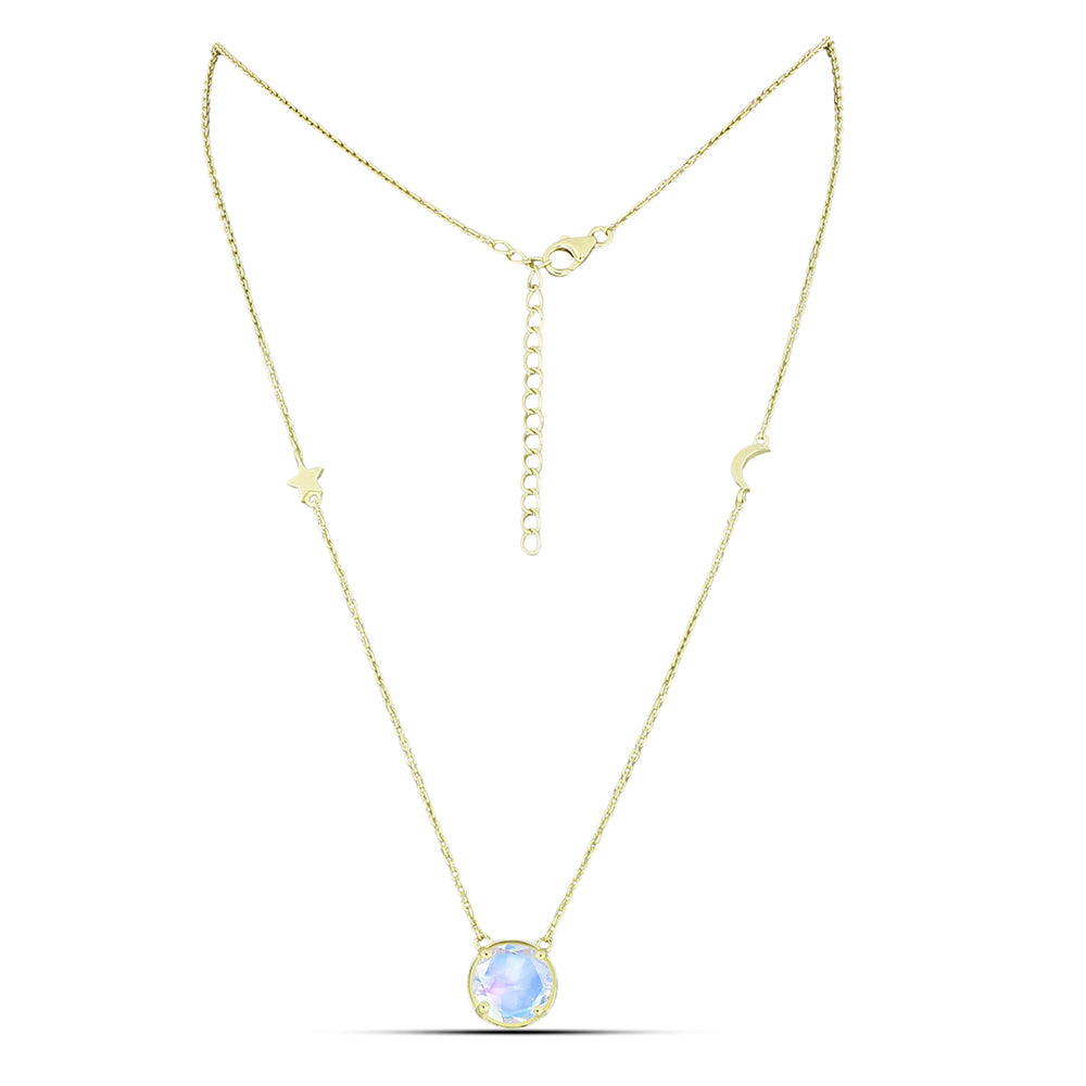 Colier din Argint 925 Placat cu Aur ( 4.04 grame ) cu Piatra Lunii Curcubeu 3.39 Carate