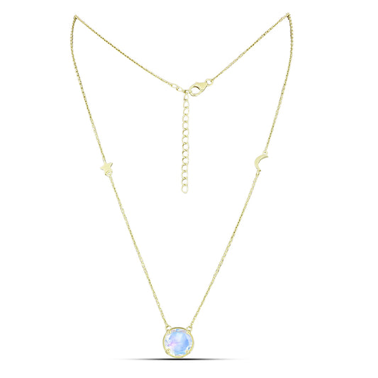 Colier din Argint 925 Placat cu Aur ( 4.04 grame ) cu Piatra Lunii Curcubeu 3.39 Carate