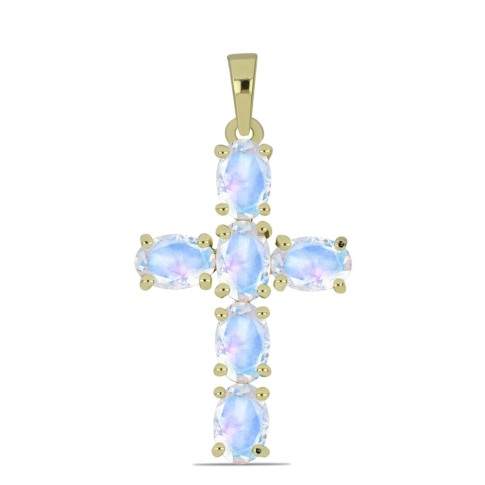 Cruce Pandantiv din Argint 925 Placat cu Aur ( 1.85 grame ) cu Piatra Lunii Curcubeu 2.86 Carate