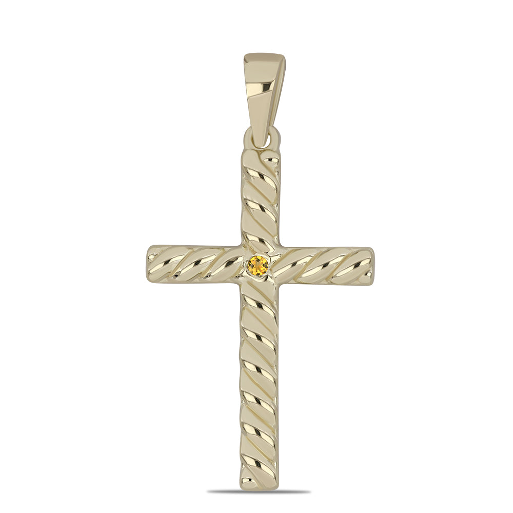 Cruce Pandantiv din Argint 925 Placat cu Aur ( 1.96 grame ) cu Citrin Ural 0.02 Carate 1 