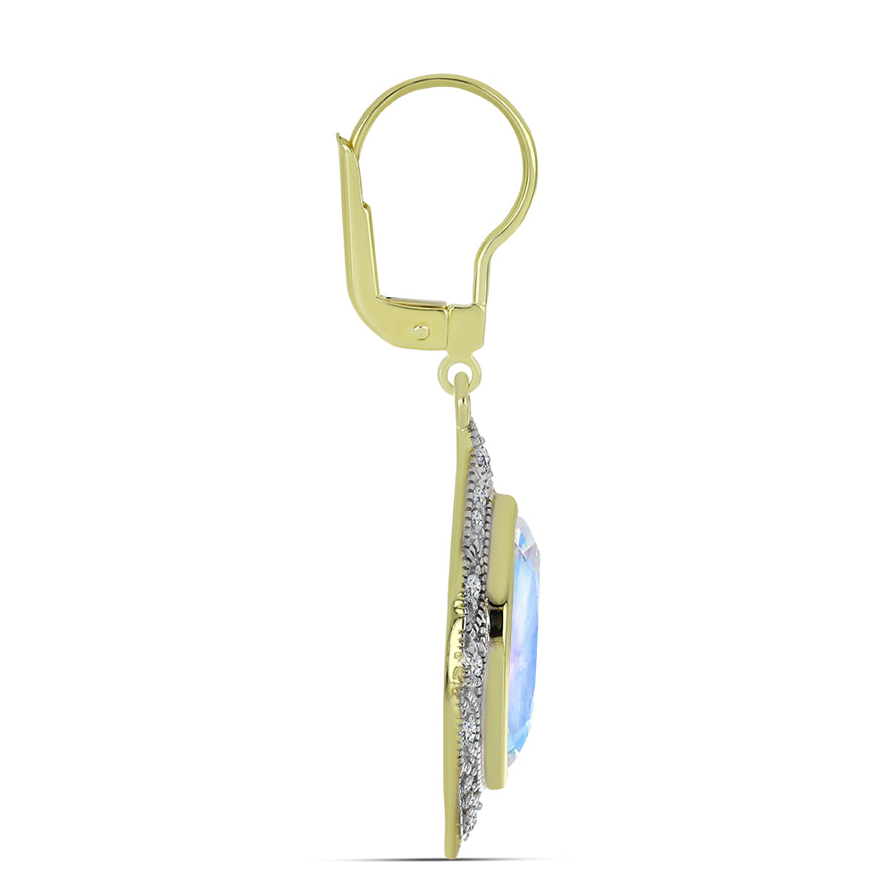 Cercei din Argint 925 Placat cu Aur ( 4.82 grame ) cu Piatra Lunii Curcubeu și Topaz Alb 5.97 Carate 2 