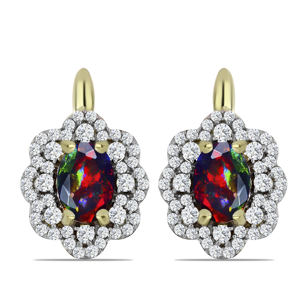 Cercei din Argint 925 Placat cu Aur ( 3.91 grame ) cu Opal Etiopian Negru Lega Dembi și Topaz Alb 1.68 Carate