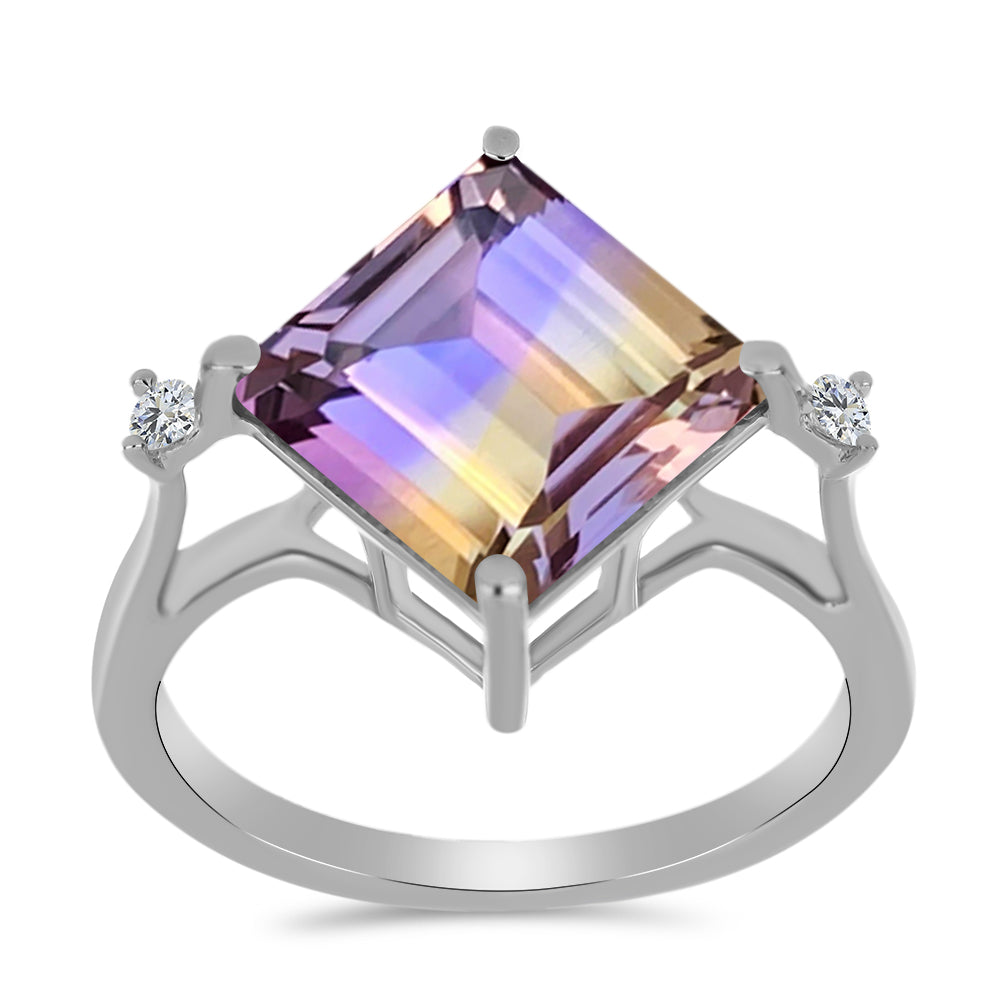Inel din Argint 925 ( 2.45 grame ) cu Ametrin Anahi și Topaz Alb 5.01 Carate 3 