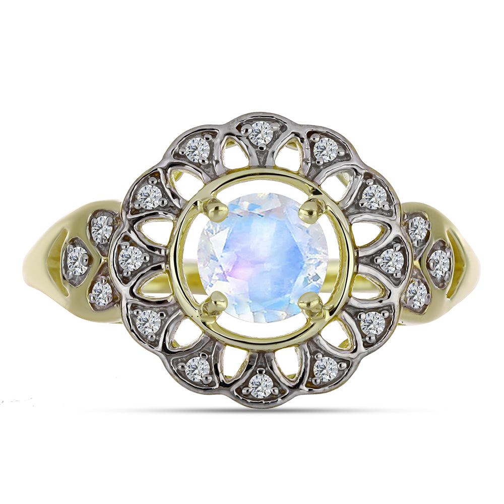 Inel din Argint 925 Placat cu Aur ( 3.19 grame ) cu Piatra Lunii Curcubeu și Topaz Alb 1.02 Carate 1 