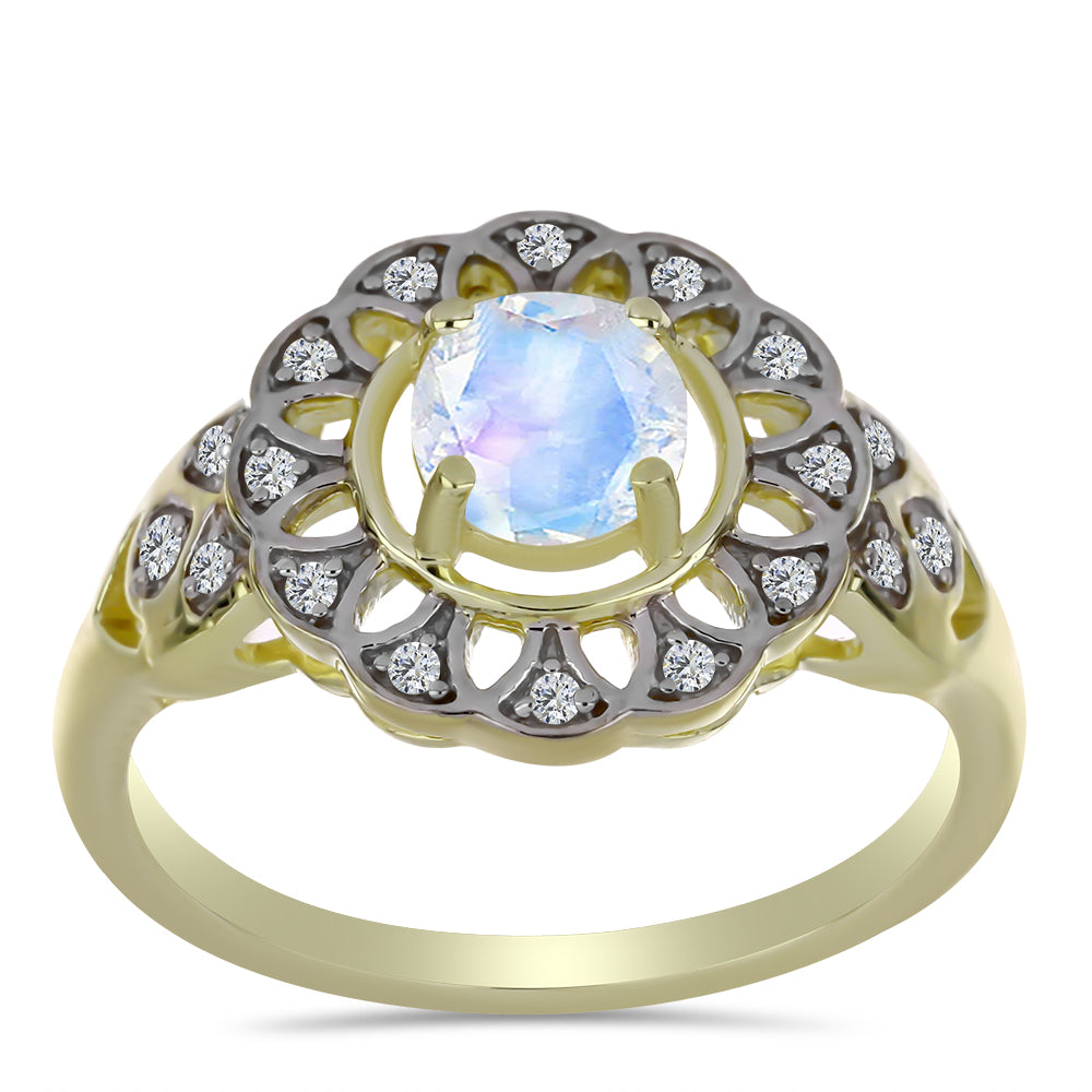 Inel din Argint 925 Placat cu Aur ( 3.19 grame ) cu Piatra Lunii Curcubeu și Topaz Alb 1.02 Carate 3 