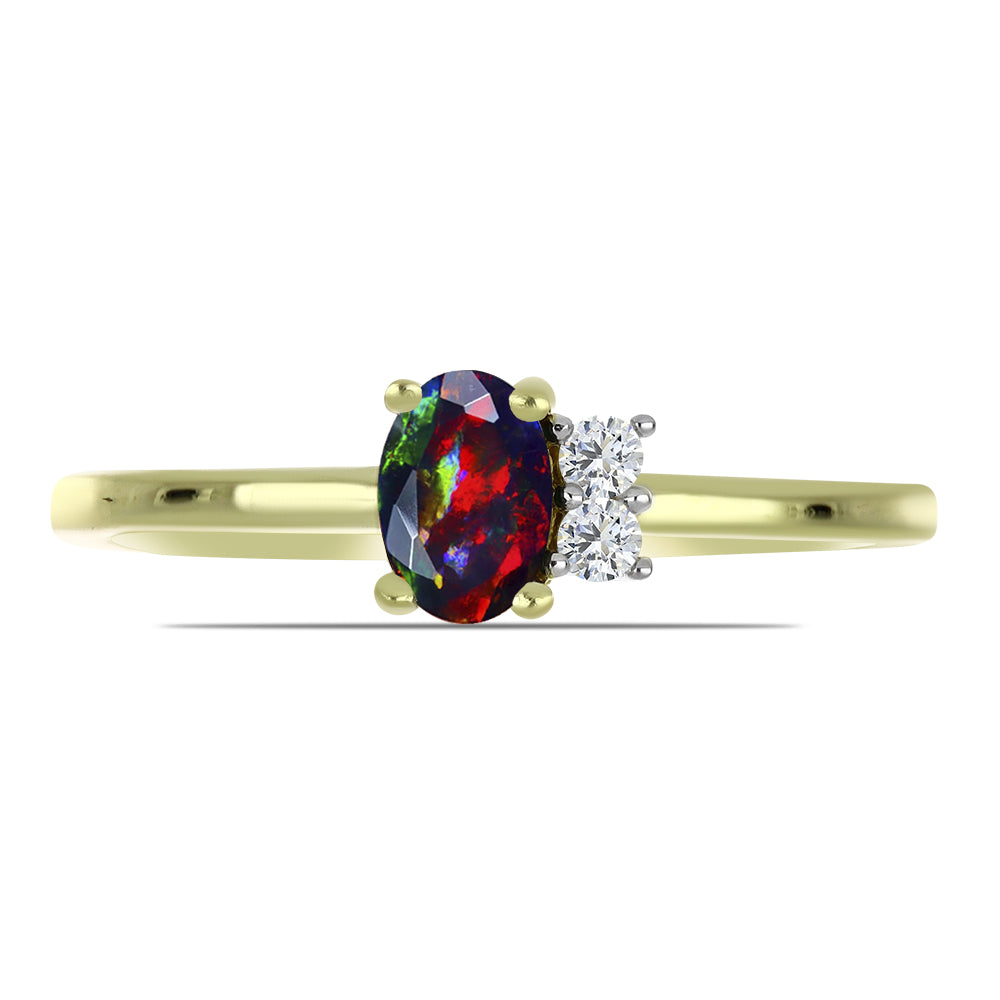 Inel din Argint 925 Placat cu Aur ( 1.72 grame ) cu Opal Etiopian Negru Lega Dembi și Topaz Alb 0.38 Carate 1 