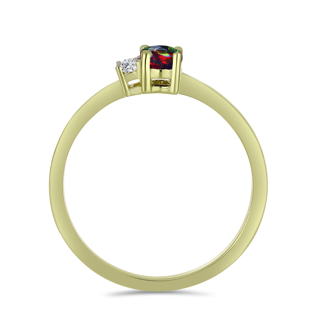 Inel din Argint 925 Placat cu Aur ( 1.72 grame ) cu Opal Etiopian Negru Lega Dembi și Topaz Alb 0.38 Carate