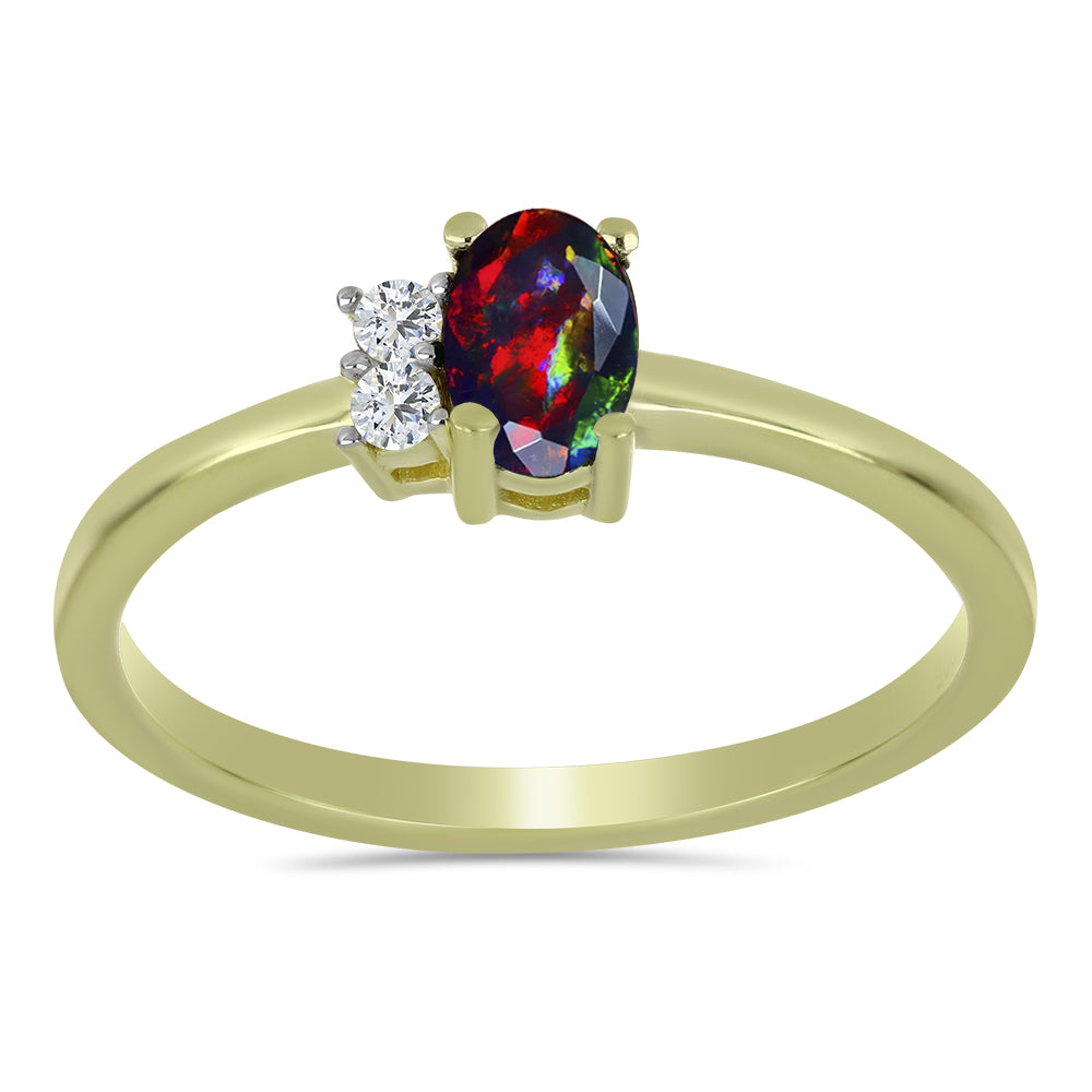 Inel din Argint 925 Placat cu Aur ( 1.72 grame ) cu Opal Etiopian Negru Lega Dembi și Topaz Alb 0.38 Carate 3 