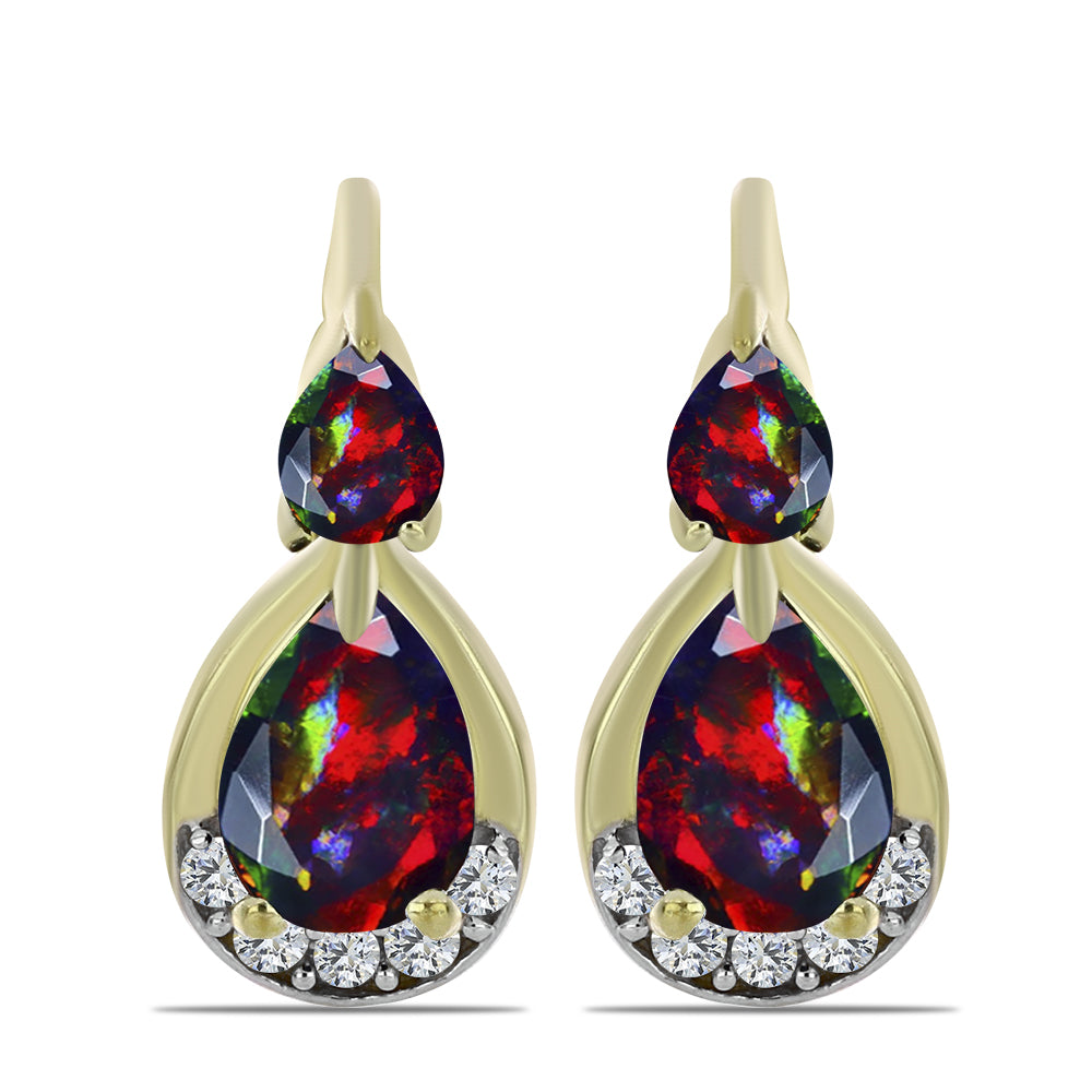 Cercei din Argint 925 Placat cu Aur ( 2.63 grame ) cu Opal Etiopian Negru Lega Dembi și Topaz Alb 1.3 Carate