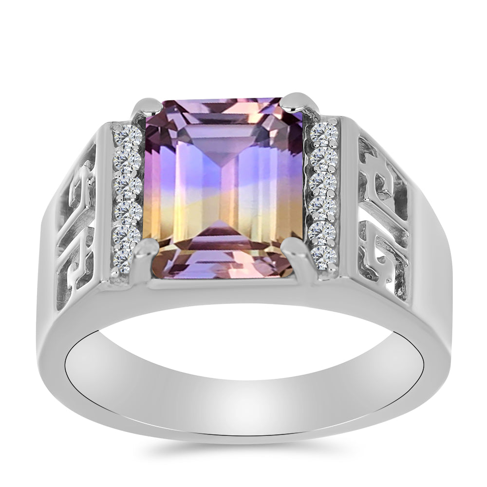 Inel din Argint 925 ( 5.32 grame ) cu Ametrin Anahi și Topaz Alb 3.32 Carate 3 