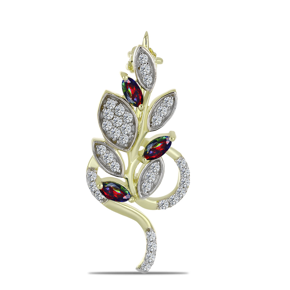 Broşă din Argint 925 Placat cu Aur ( 2.2 grame ) cu Opal Etiopian Negru Lega Dembi și Topaz Alb 0.4 Carate 1 