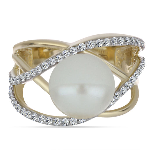 Inel din Argint 925 Placat cu Aur ( 4.58 grame ) cu Perlă de Apă Dulce Albă și Topaz Alb 6.52 Carate