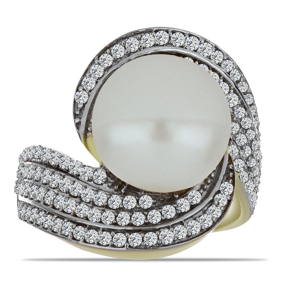 Inel din Argint 925 Placat cu Aur ( 7.04 grame ) cu Perlă de Apă Dulce Albă și Topaz Alb 11.22 Carate