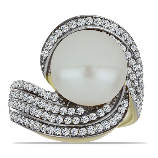 Inel din Argint 925 Placat cu Aur ( 7.04 grame ) cu Perlă de Apă Dulce Albă și Topaz Alb 11.22 Carate
